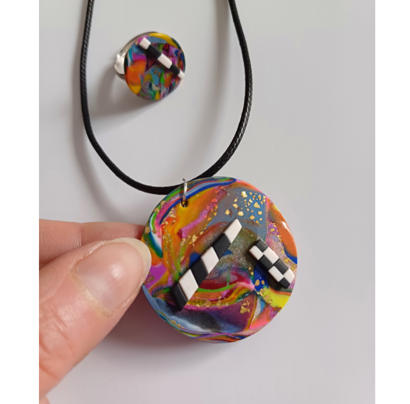 2 piece polymer clay necklace and ring